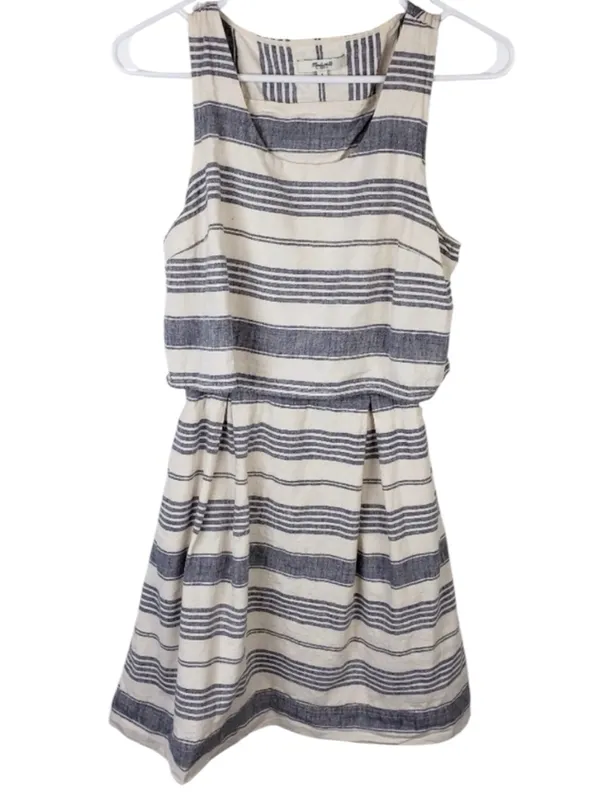 Madewell Striped Open Back Sleeveless Linen Cotton Blend Pleated Dress 2 - Image 5