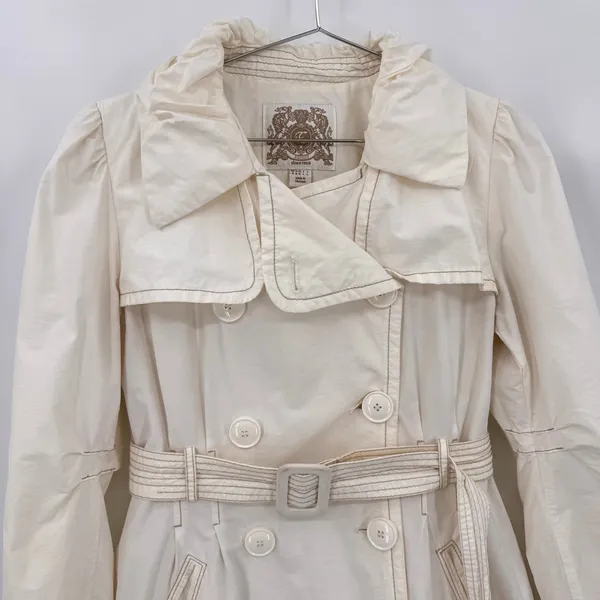 Esprit Trench Coat Ivory Cream Double Breasted Belted Y2K Waterproof Medium - Image 5
