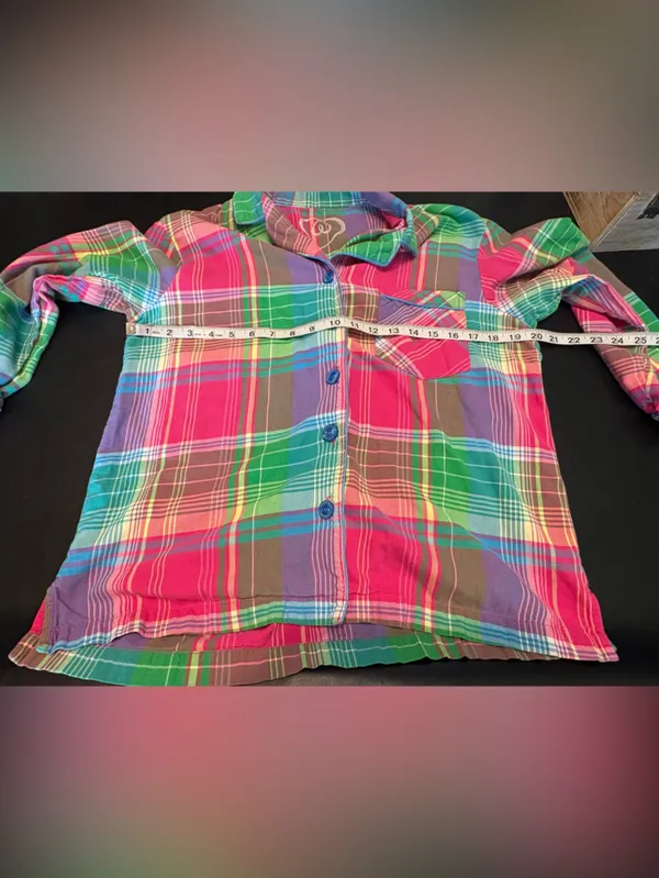 Victoria's Secret Pink, Green & Purple Plaid Flannel Pajama Set size Small - Image 7