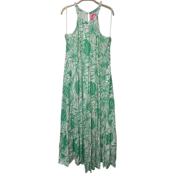 Lilly Pulitzer Beccalyn Halter Maxi Dress Medium or XS Green Tulips Floral Flowy - Image 4