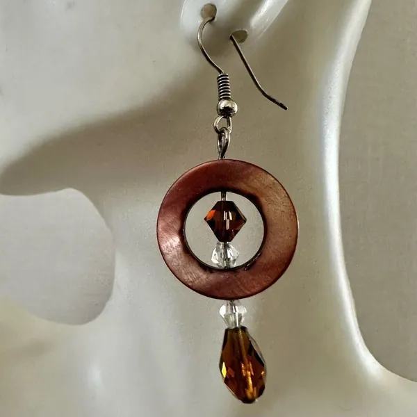 Abalone Crystal circle drop earrings - Image 2