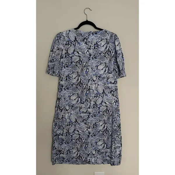 Chico's Blue Veil Snake Print Smocked Puff Sleeve Midi Dress W/ Pockets Size 0 - Image 4