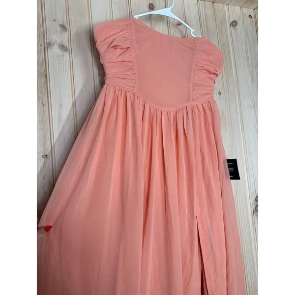 NWT Lulus Luxe Favorite Peach Pink Strapless Ruched Maxi Dress Bridesmaid Size M - Image 3