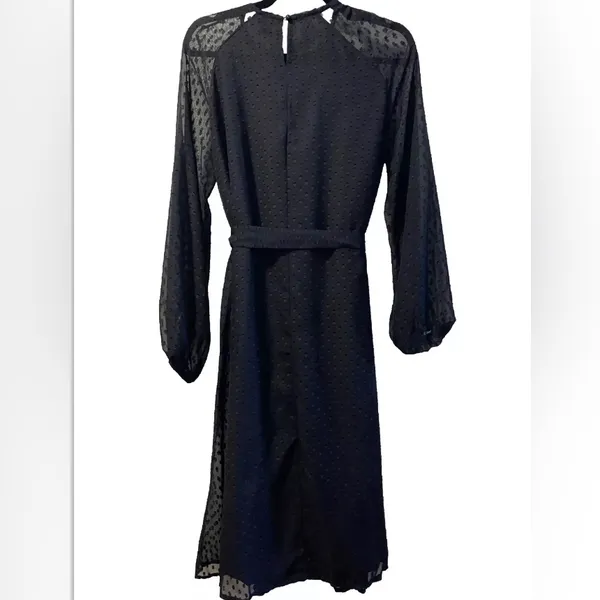 Long Sleeve Maxi Black Swiss Dot Dress Size Large - Image 4