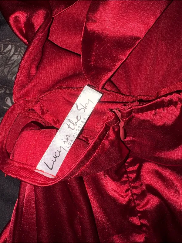 Lucy in the Sky Red Satin Maxi Dress - Image 2
