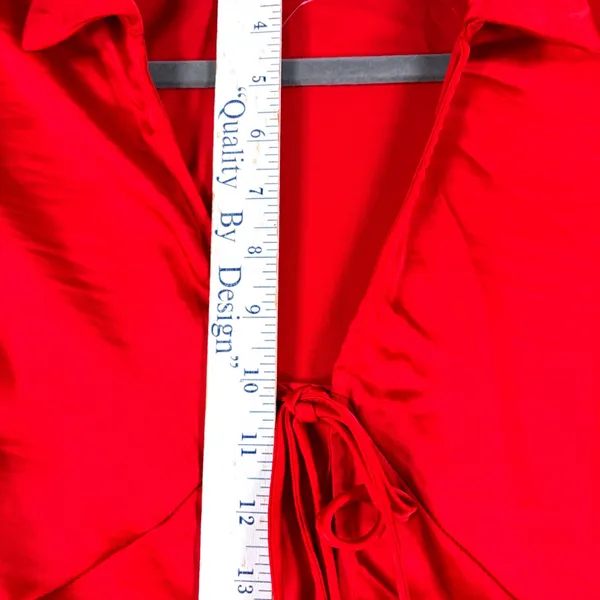 A New Day Womens Red Satin Tie-Up Front Long Sleeve Blouse Top Red Size M New - Image 9