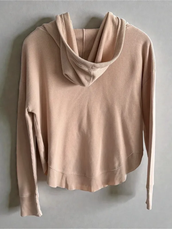 SO Womens Peach Waffle Knit Henley Hoodie Curved Hem Thermal Top‎ Medium - Image 2