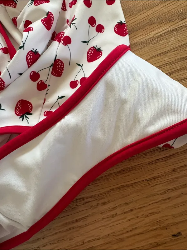 Frankie's Bikinis White One-Piece with Red Strawberry Print - Image 4