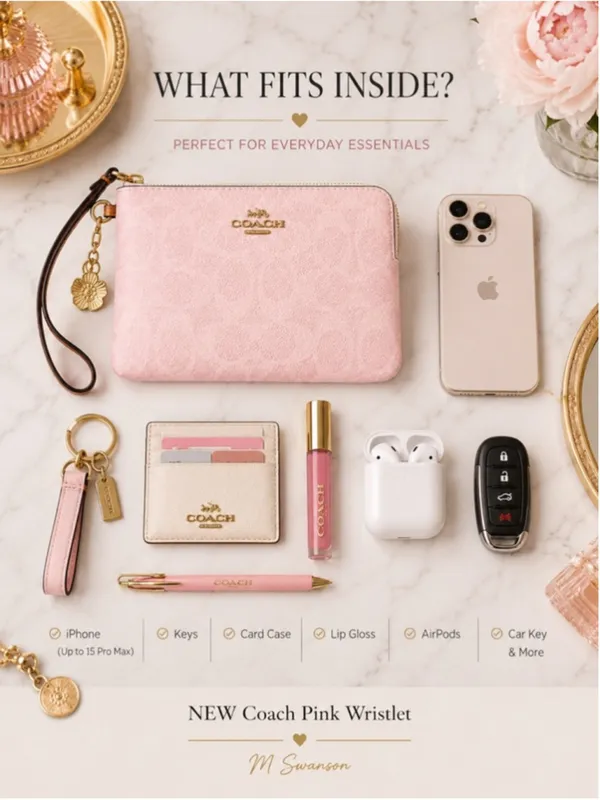 NEW Coach Corner Zip Wristlet In Powder Pink Signature Canvas With Charms NWT - Image 6