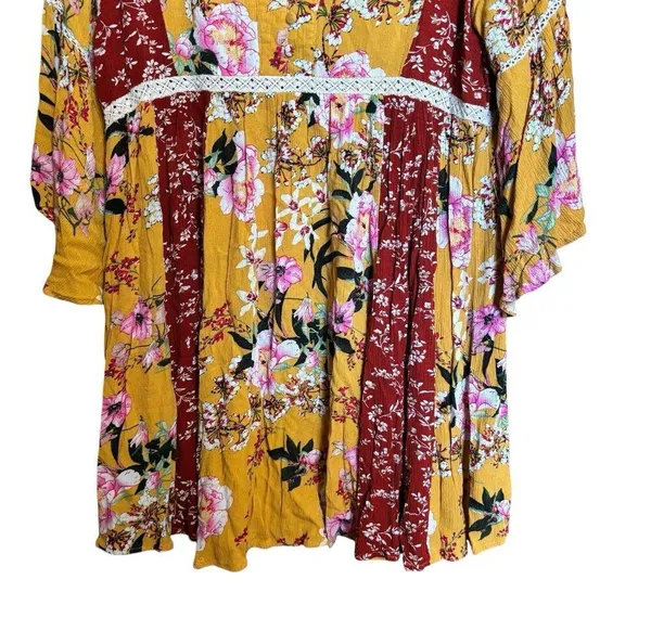 UMGEE Tunic Top Womens Blouse Medium Mix Floral Print Boho Gauze Balloon Sleeves - Image 4