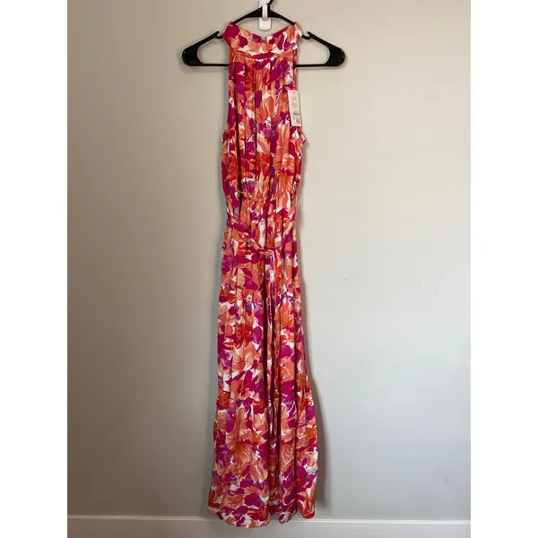 Petal & Pup Pink Orange Floral Halter Maxi Dress Size Medium NWT - Image 2