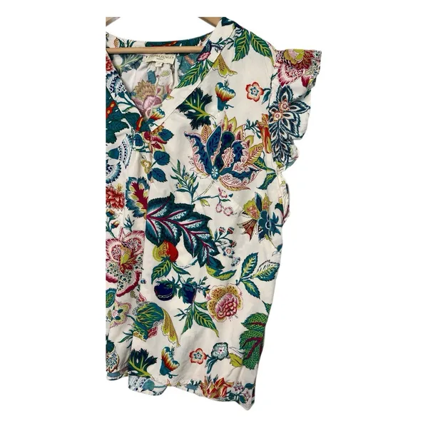 Cynthia Rowley Top Womens 2X White Floral Boho Tropical Flowy Lightweight Casual - Image 4