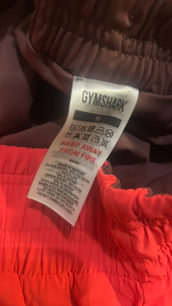 Gymshark 2-in-1 Running Shorts - Coral Pink / Brown - Built-in Liner, High Waisted Drawstring Athletic Shorts - Image 3
