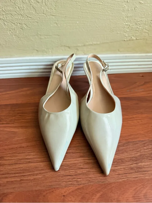 Zara Cream Patent Slingback Kitten Heels - Image 2