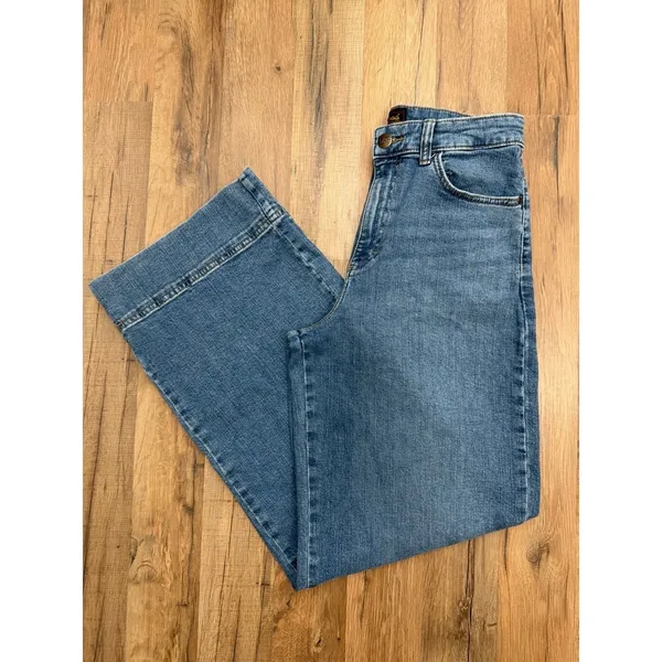 Lee High Rise Wide Leg Cuffed Jeans Women's Size 8‎ Long Light Wash Denim - Image 2