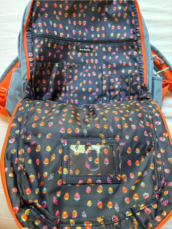 Vera Bradley Lighten Up Grand Backpack Mineral Blue Orange Laptop Travel - Image 8