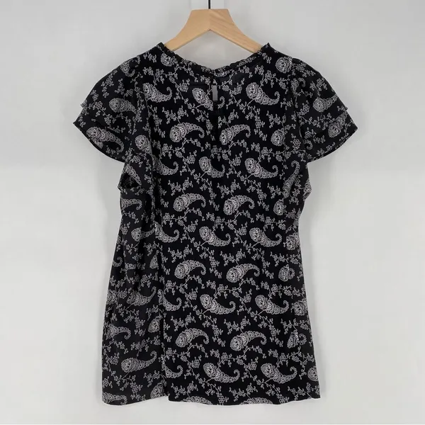 LOFT Paisley Ruched Flutter Sleeve Mixed Media‎ Top Lightweight Chiffon - Image 10