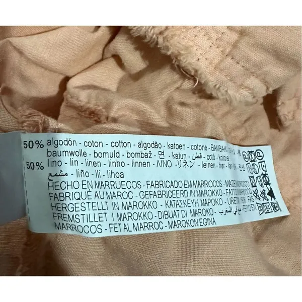 Zara Cropped Linen‎ Blend Jacket Peach Pink Frayed Raw Hem Utility sz M - Image 4