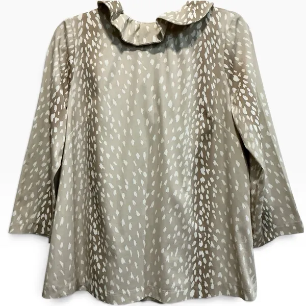 Tuckernuck Faye Antelope Deer Print Blouse M Ruffle Collar Bow Tie Swing Top - Image 4
