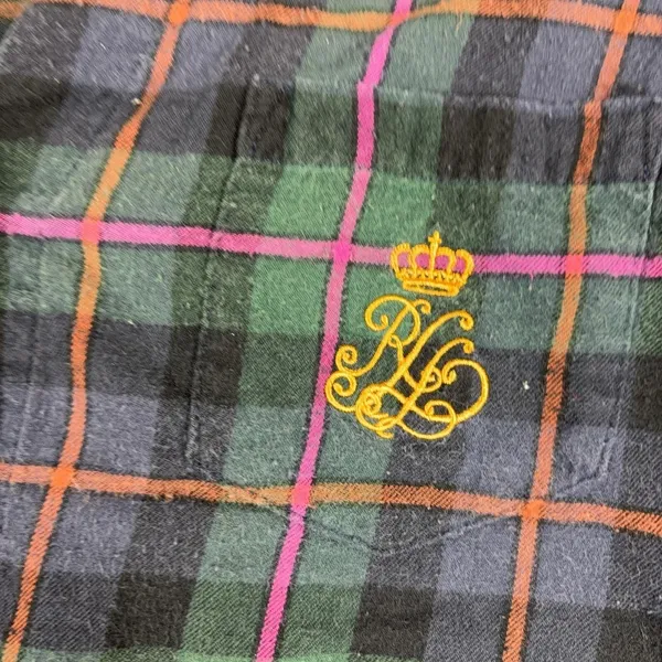 Lauren Ralph Lauren Pajama Top Womens M Green Plaid Flannel Button Up Sleepwear - Image 4