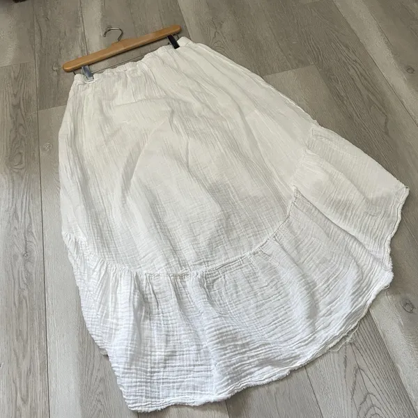 Starkx Ruffle Skirt cotton gauze high low midi womens White (large) coastal raw - Image 4
