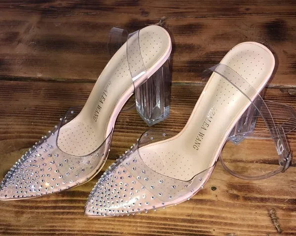Azalea wang gamma nude PVC heels wedding heels formal wide heels 37 rhin… - Image 4