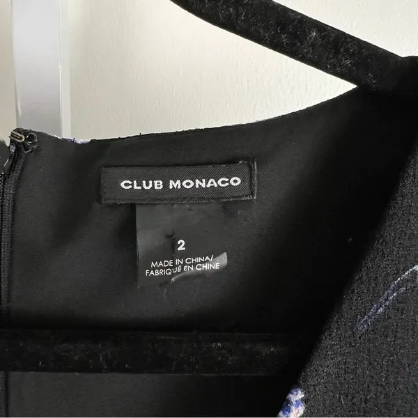Club Monaco Floral Puff‎ Sleeve V-Neck Mini Dress Black Blue Size 2 - Image 5