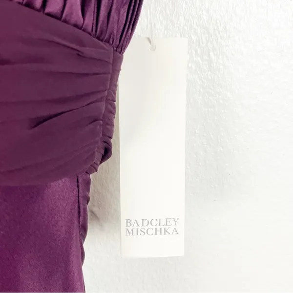 BADGLEY MISCHKA 100% Silk Burgundy Embellished Bodice Shoulder Cover Dress 6 - Image 6