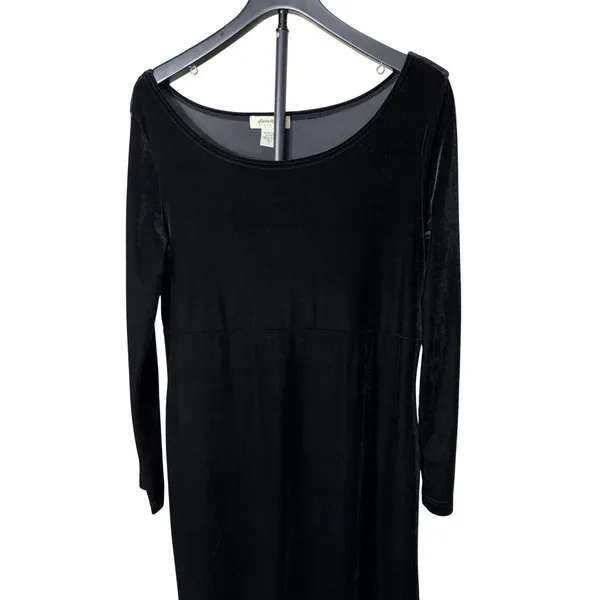 Vintage Eddie‎ Bauer 90s Black Velvet Long Sleeve Maxi Dress Tall Large - Image 2