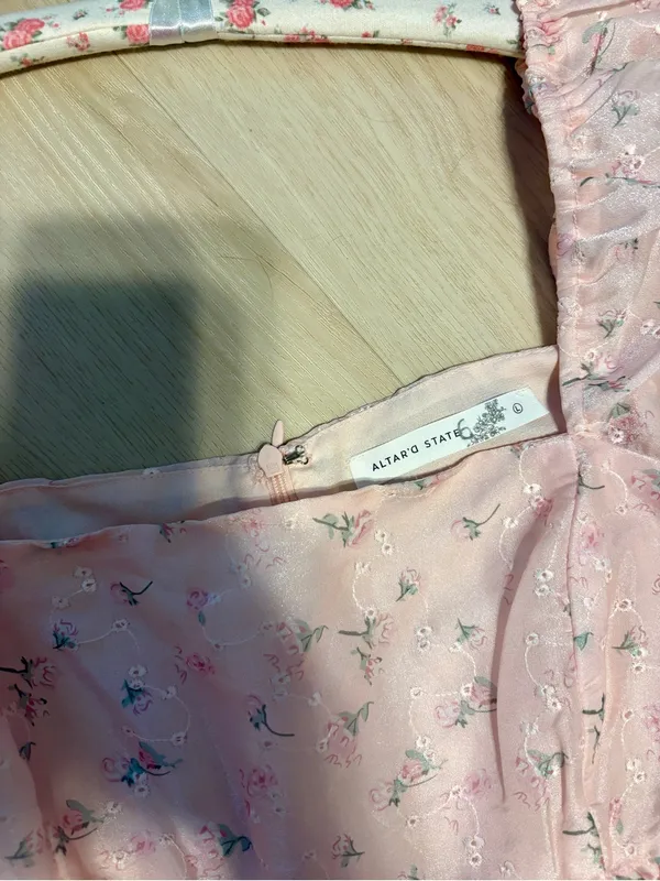 Altar'd State Pale Pink Floral Puff-Sleeve Mini Dress - Image 2