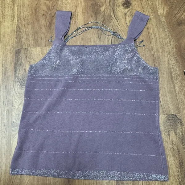 Bandolino Purple Beaded Tank Top Size XL‎ Boho Y2K Sleeveless Blouse Shimmer - Image 5