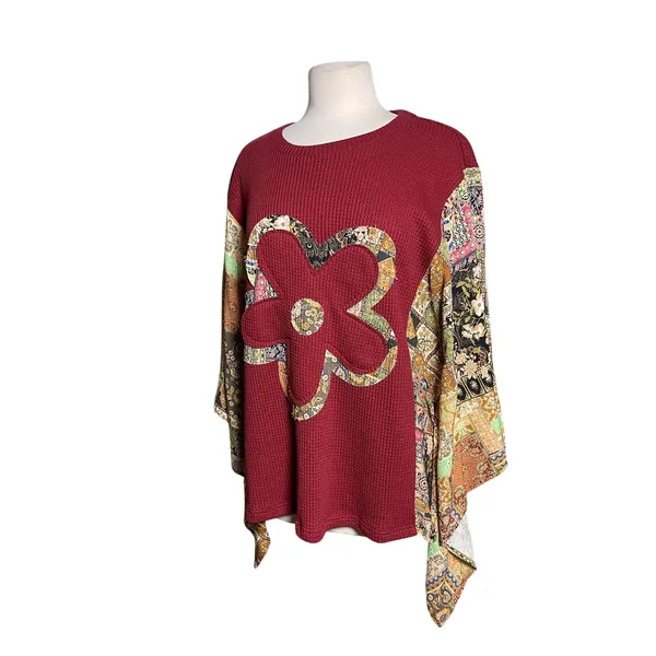 NWT DANI & DAVI Women’s Boho Flower Appliqué Printed Poncho Top - Image 6