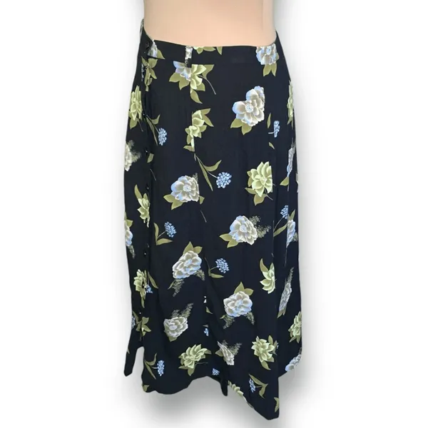 Sag Harbor Vintage Skirt Black Blue Floral Button Front Romantic Grunge Midi Botanical - Image 2