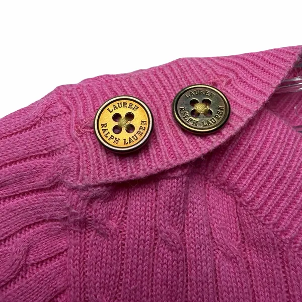 Lauren Ralph Lauren Petite Small Cable Knit Sweater Pink Gold Button Old Money - Image 5
