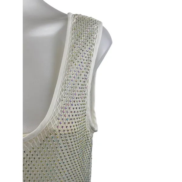 NWT Lavish Ivy White Sleeveless Beaded Mesh Net Maxi Swim Cover Up Dress Size M - Image 2