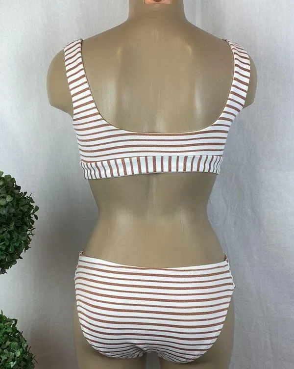 L*Space White & Gold Striped Miller Bikini 2 Piece Bathing Swim Suit Set S - Image 3