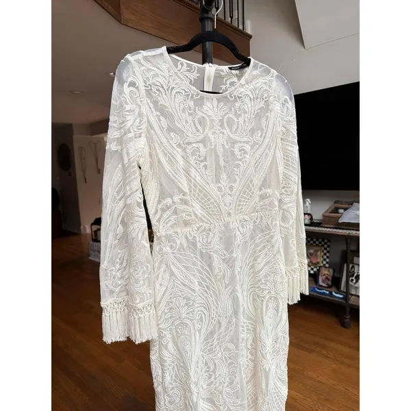 Boston Proper long sleeve lace grunge dress a white embroidered lace women's 6 - Image 2