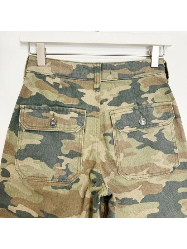 Free People Remy‎ Pants Size 24 Moss Green Camo High Rise Cropped Gorpcore Indie - Image 9