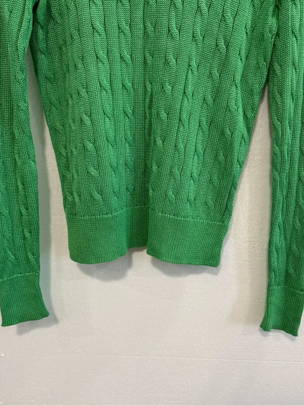 Lauren Ralph Lauren Green Cable Knit Sweater Gold Shoulder Buttons PXS - Image 6