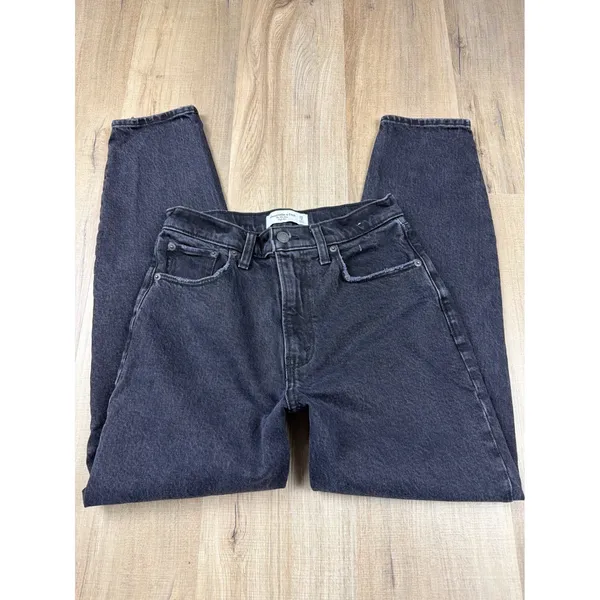 Abercrombie & Fitch 80s‎ Mom High Rise Jeans Washed Black 26 2R Tapered Leg - Image 3