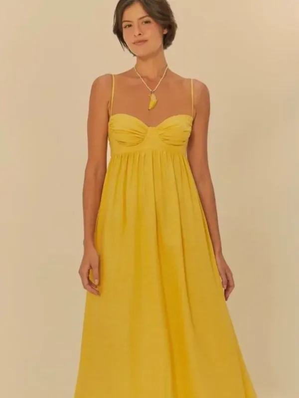 NWOT Farm Rio Linen Blend Yellow Sleeveless Maxi Dress Size XS - Image 3