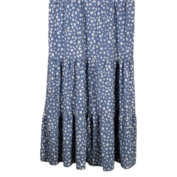 Pretty Garden Tiered Polka Dot Maxi Dress Blue Boho Puff Sleeve Cottagecore Sz M - Image 3