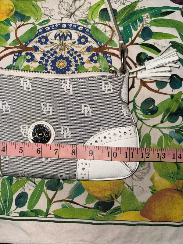 Dooney & Bourke Gray and White Logo Jacquard Tassel Shoulder Bag - Image 11
