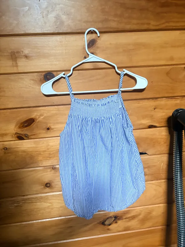 Old Navy Sleeveless Smocked Swing Top Blue White Striped - Image 2
