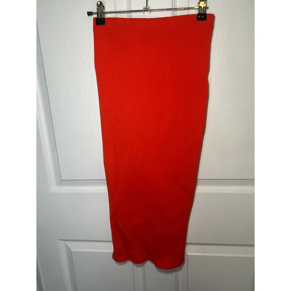 Lulus Orange Ribbed‎ One-Shoulder Two-Piece Midi Dress Skirt Set XS - Image 4
