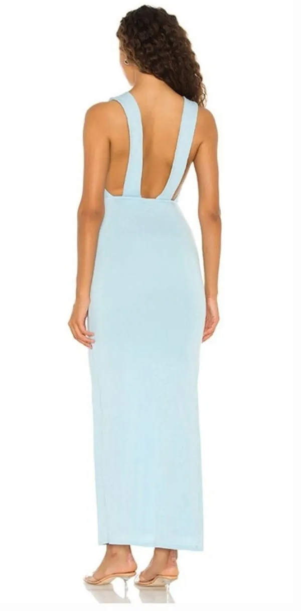 Superdown Erika Deep V Jersey Maxi in Baby Blue Medium - Image 2