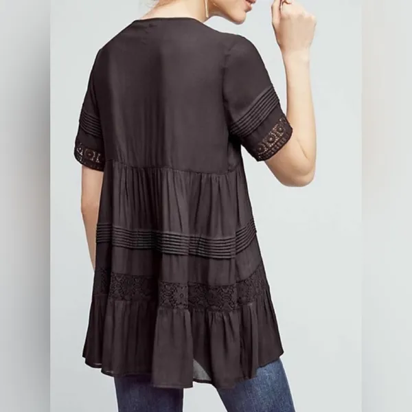 Maeve Anthropologie short sleeved top Medium black cute - Image 2