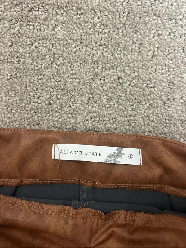 Altar'd State Cognac Faux Leather A-Line Mini Skort size small - Image 3