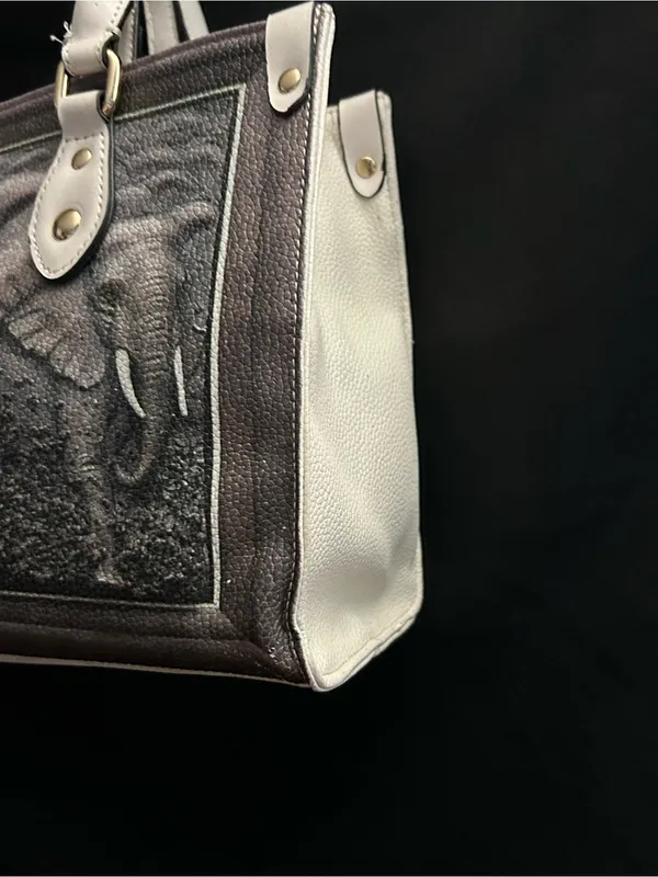 BFlairs Women’s Handbag with Elephant Print Gray & Cream - Image 10