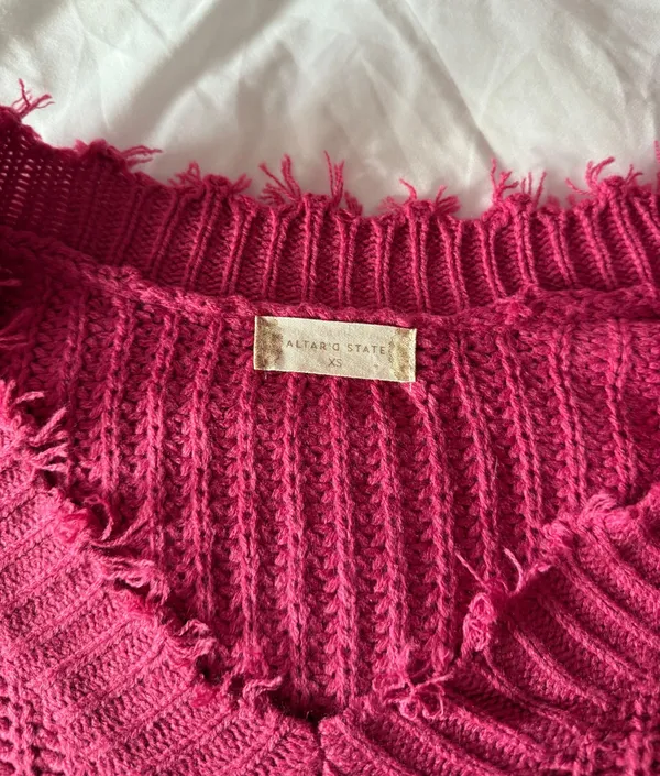 Altar’d State Pink Distressed V-Neck Sweater Size XS - Image 3